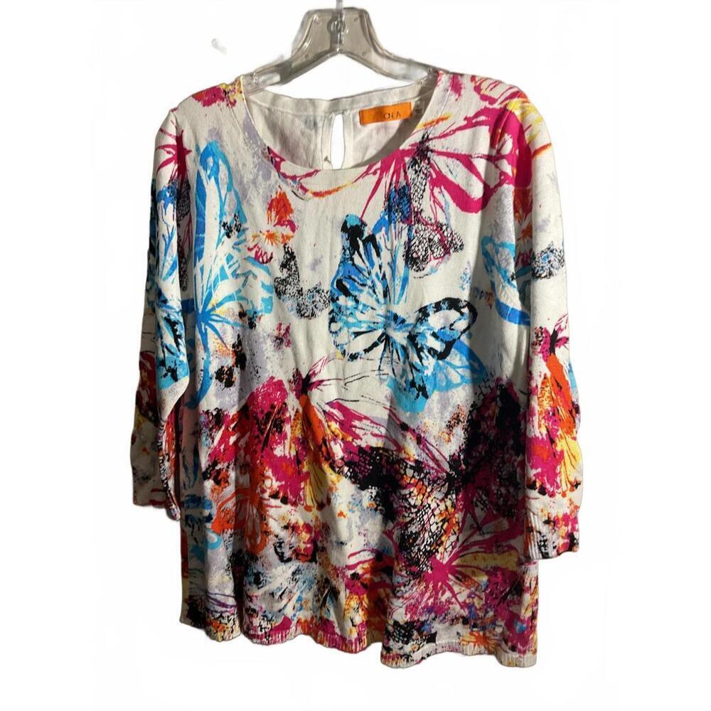Colorful Butterfly Print Top by One A - Size L